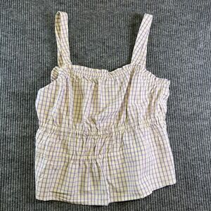 Cotton Bleu Womens L Plaid Tank Top Purple Yellow Smocked Sleeveless NWT